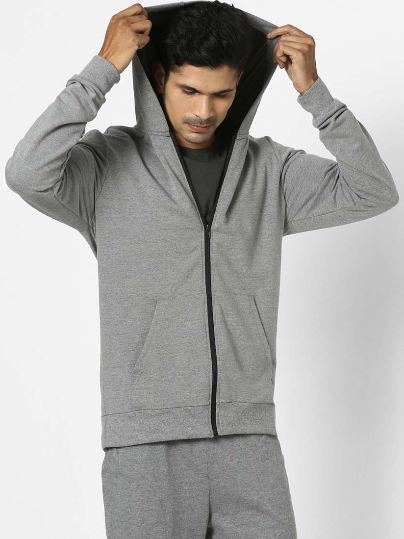 Buy Domyos By Decathlon Men Grey Full Zip Hooded Cotton Sweatshirt Sweatshirts for Men 14241484 Myntra