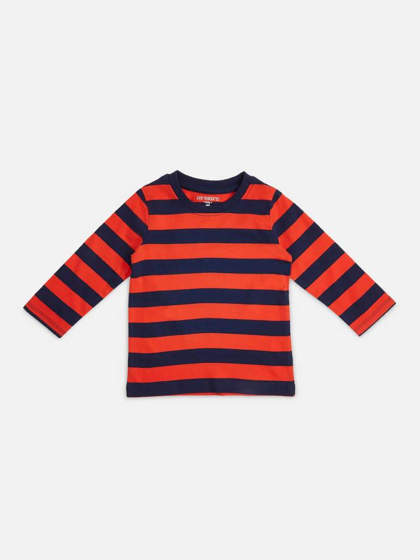 Buy Pantaloons Baby Boys Navy Blue Striped Cotton Round Neck Pure Cotton T shirt Tshirts for Boys 14255762 Myntra