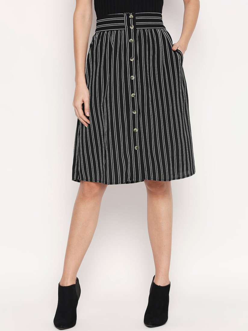 Knee length black and white striped skirt store