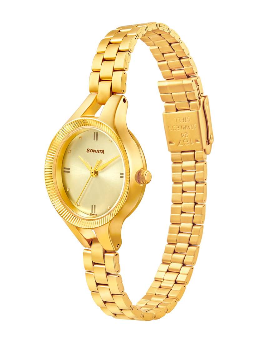 Buy Sonata Women Gold Toned Brass Embellished Dial Gold Toned Analogue Watch 8177YM01 Watches for Women 14511954 Myntra