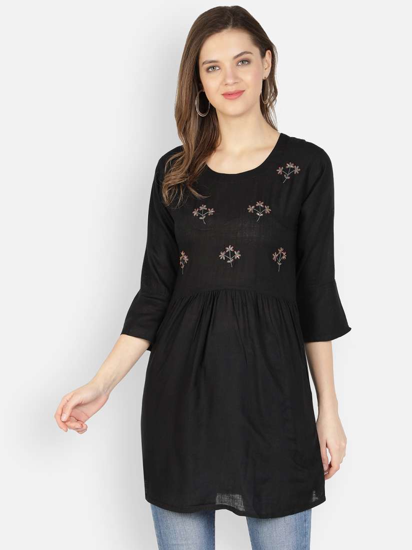 Buy Dipsha Black Floral Embroidered Thread Work Kurti Kurtis for Women 14520008 Myntra