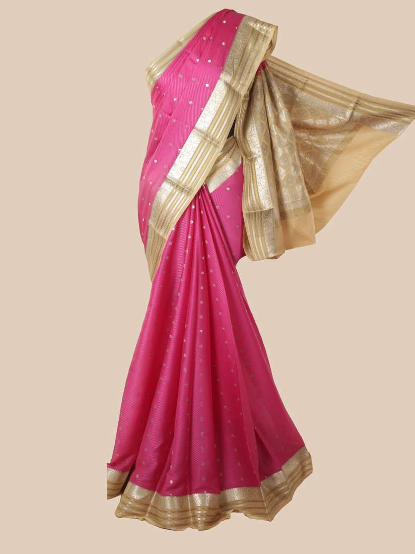 Buy Pothys Pink Cream Coloured Ethnic Motifs Zari Pure Silk Mysore Silk Saree Sarees for Women 14525016 Myntra