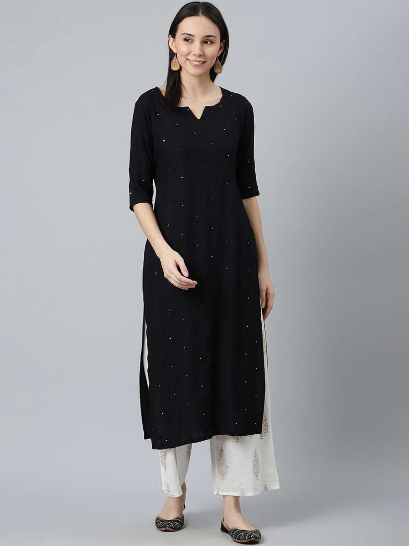 Buy Libas Women Black Embroidered Kurta Kurtas for Women 14553698 Myntra