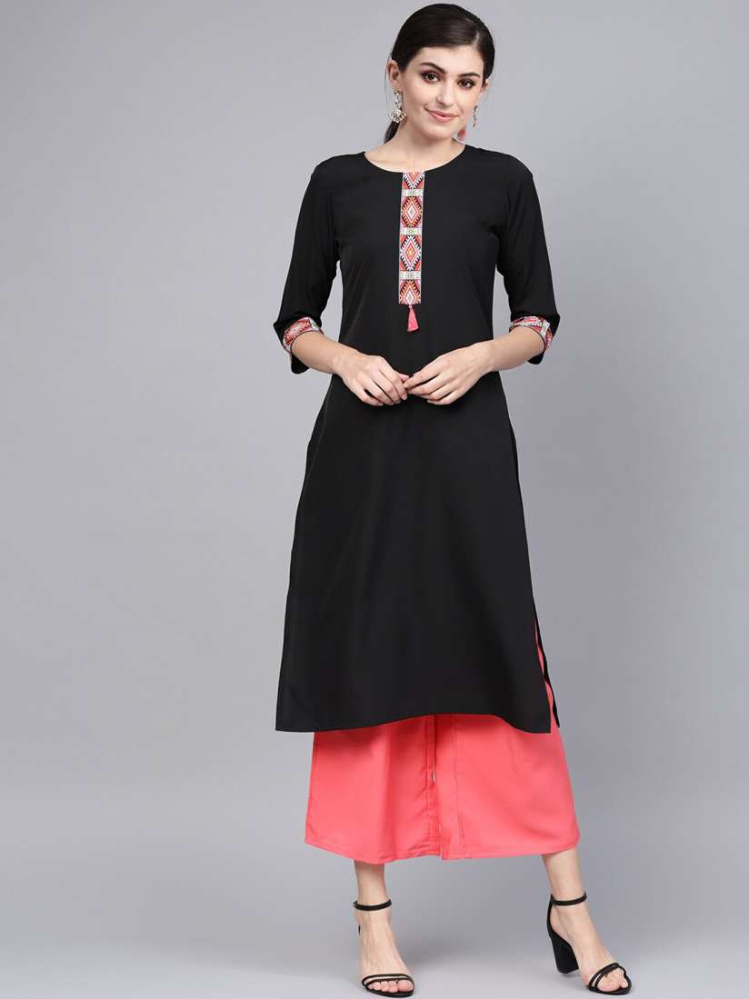Buy ZIYAA Women Solid Black Straight Crepe Kurta with Palazzo Set Kurta Sets for Women 14573556 Myntra