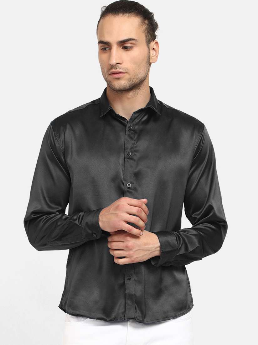 Black satin dress shirt cheap