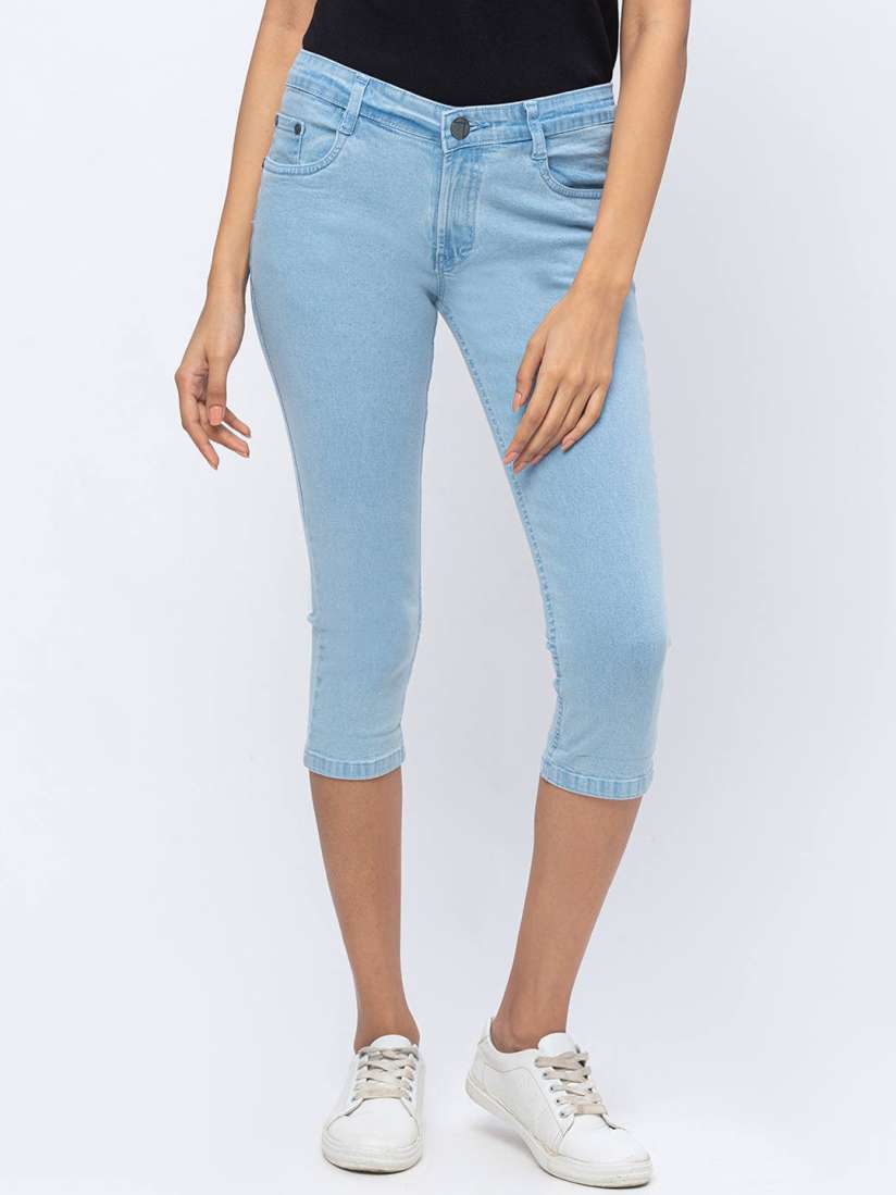 Buy ZOLA Women Blue Pencil Slim Fit Cotton Lightweight Denim Capris Capris for Women 14582770 Myntra