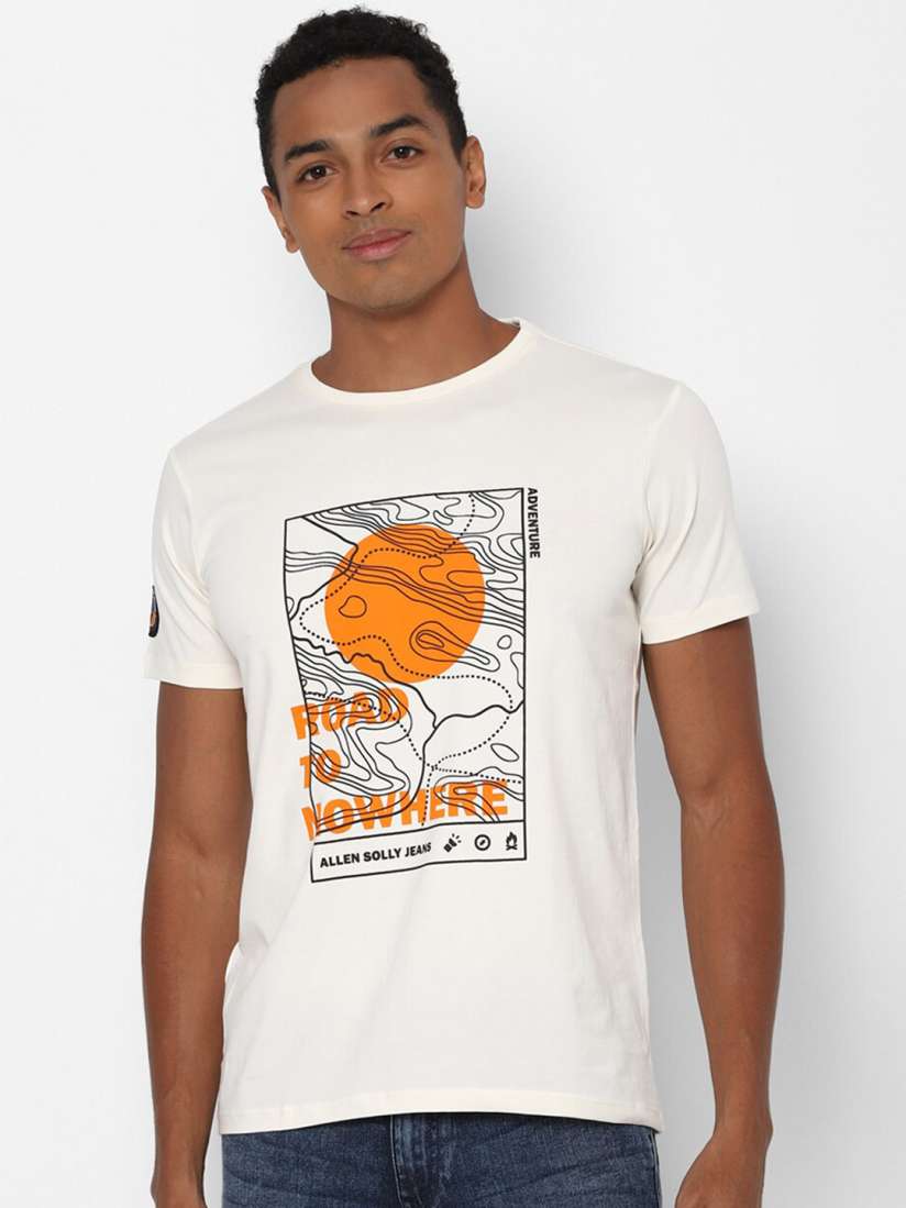 Buy Allen Solly Sport Men Cream Graphic Typography Printed Round neck T shirt Tshirts for Men 14575620 Myntra