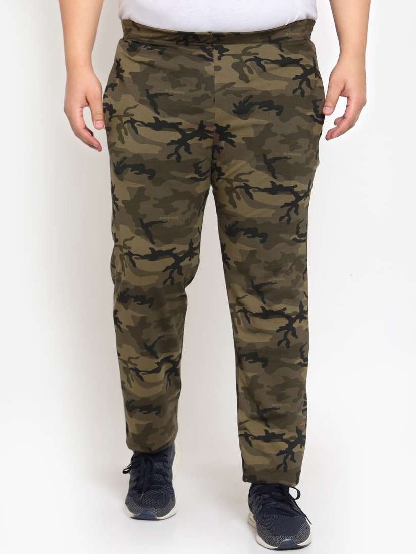 Buy plusS Men Olive Green Black Camouflage Printed Straight Fit Cotton Track Pants Track Pants for Men 14631964 Myntra