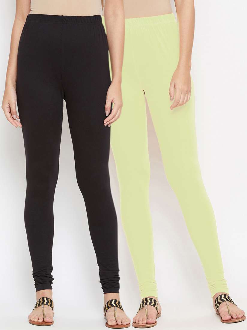 Buy Bitterlime Women Black Lime Green Pack Of 2 Solid Churidar Length Leggings Leggings for Women 14633122 Myntra