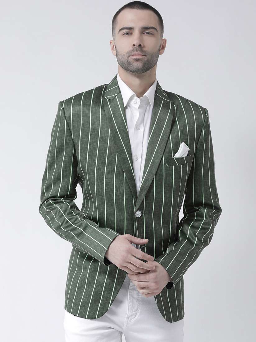 Buy Hangup Men Green White Striped Single Breasted Ethnic Blazer Blazers for Men 14634966 Myntra