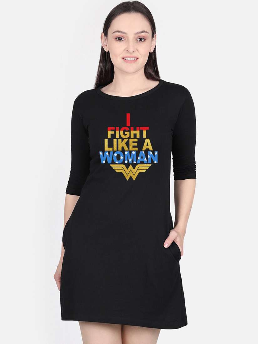 Buy Free Authority Black Wonder Woman Printed T shirt Dress Dresses for Women 14637566 Myntra
