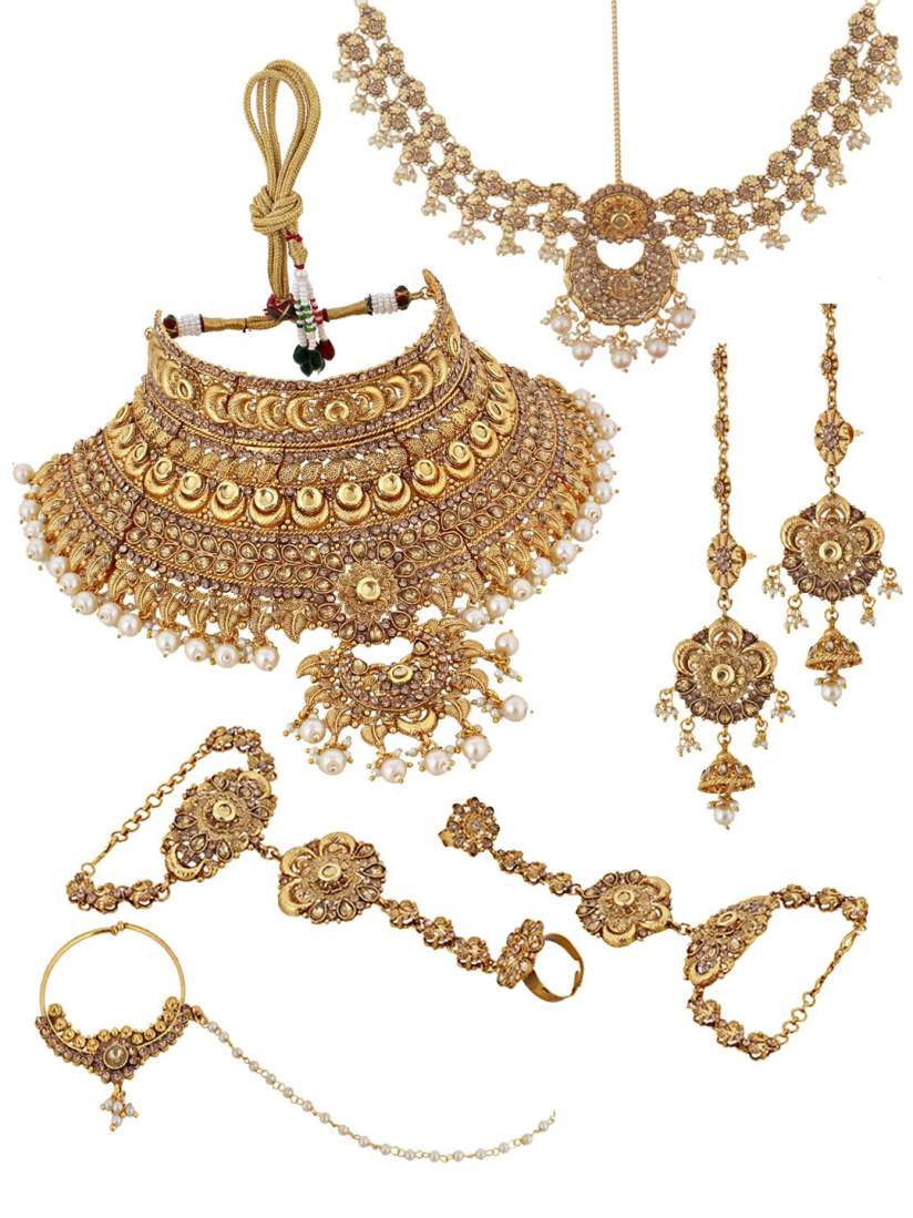 Buy LUCKY JEWELLERY Gold Plated Off White Pearl Beaded Handcrafted Bridal Jewellery Set Jewellery Set for Women 14640562 Myntra