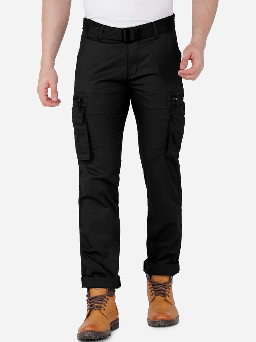 Buy beevee Men Black Cargos With Belt Trousers for Men 14645092 Myntra
