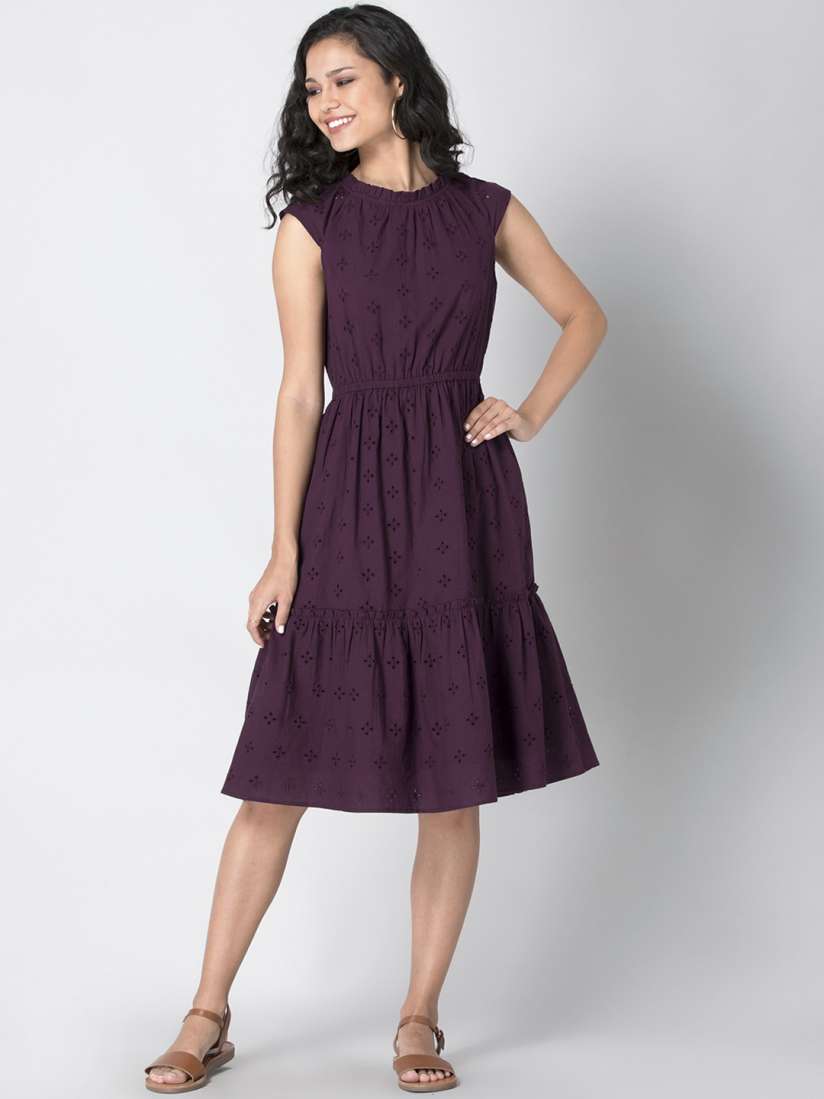 Buy FabAlley Women Burgundy Schiffli Fit and Flare Dress Dresses for Women 14644710 Myntra