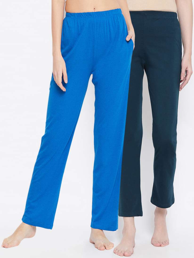 Buy Clovia Women Pack of 2 Blue Solid Cotton Lounge Pants Lounge Pants for Women 14647924 Myntra