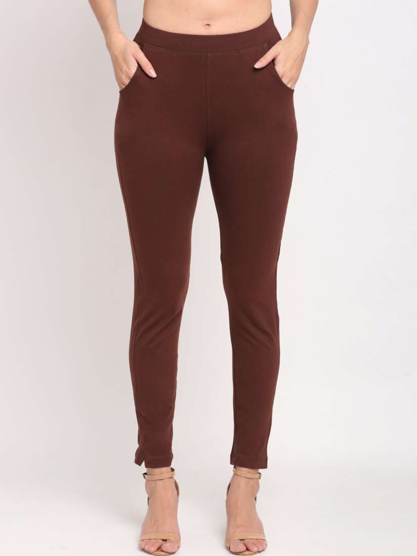 Buy NEUDIS Women Brown Solid Skinny Fit Treggings Jeggings for Women 14664018 Myntra