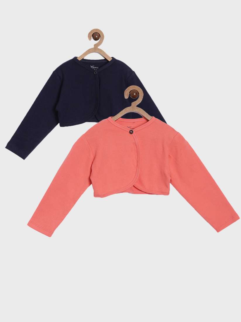 Buy Kryptic Girls Pack of 2 Navy Blue Peach Coloured Pure Cotton Shrug Shrug for Girls 14677140 Myntra