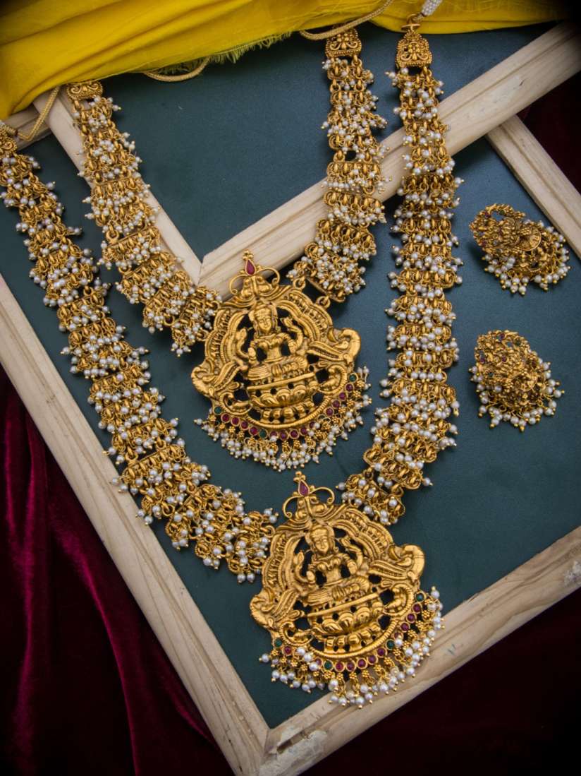 Buy Alankruthi Gold Plated Pink Green Stone Studded Temple Jewellery Set Jewellery Set for Women 14679146 Myntra