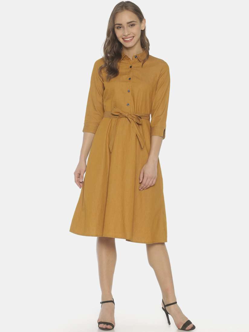 Buy CINNAMON CLOSET Mustard Yellow Denim Shirt Dress Dresses for Women 14687350 Myntra