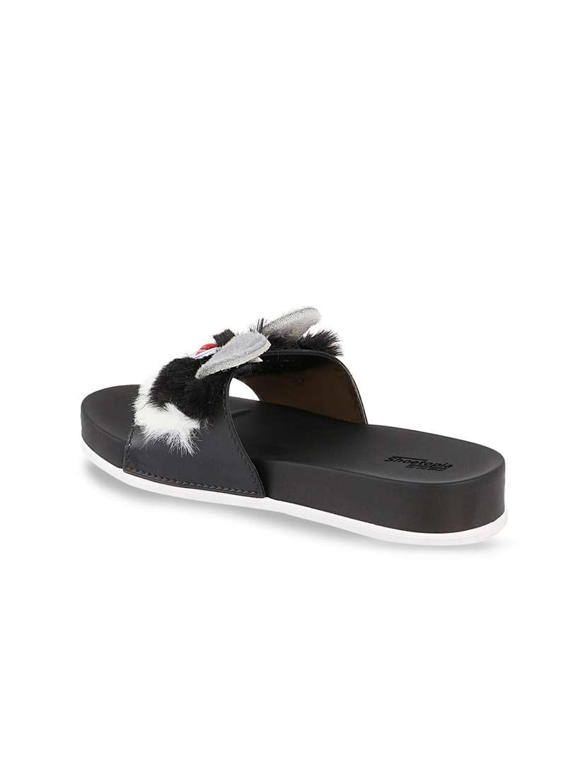 Buy Shoetopia Girls Black White Embellished Sliders Flip Flops