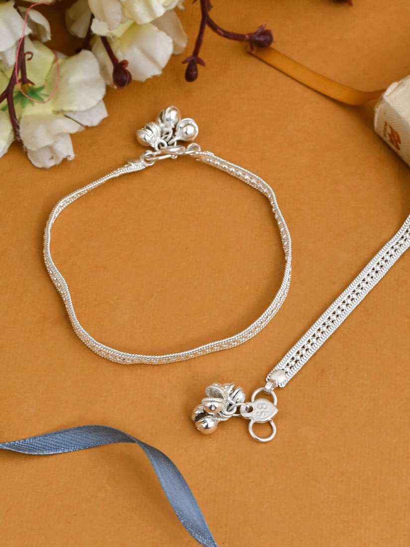 Plain silver anklets sales