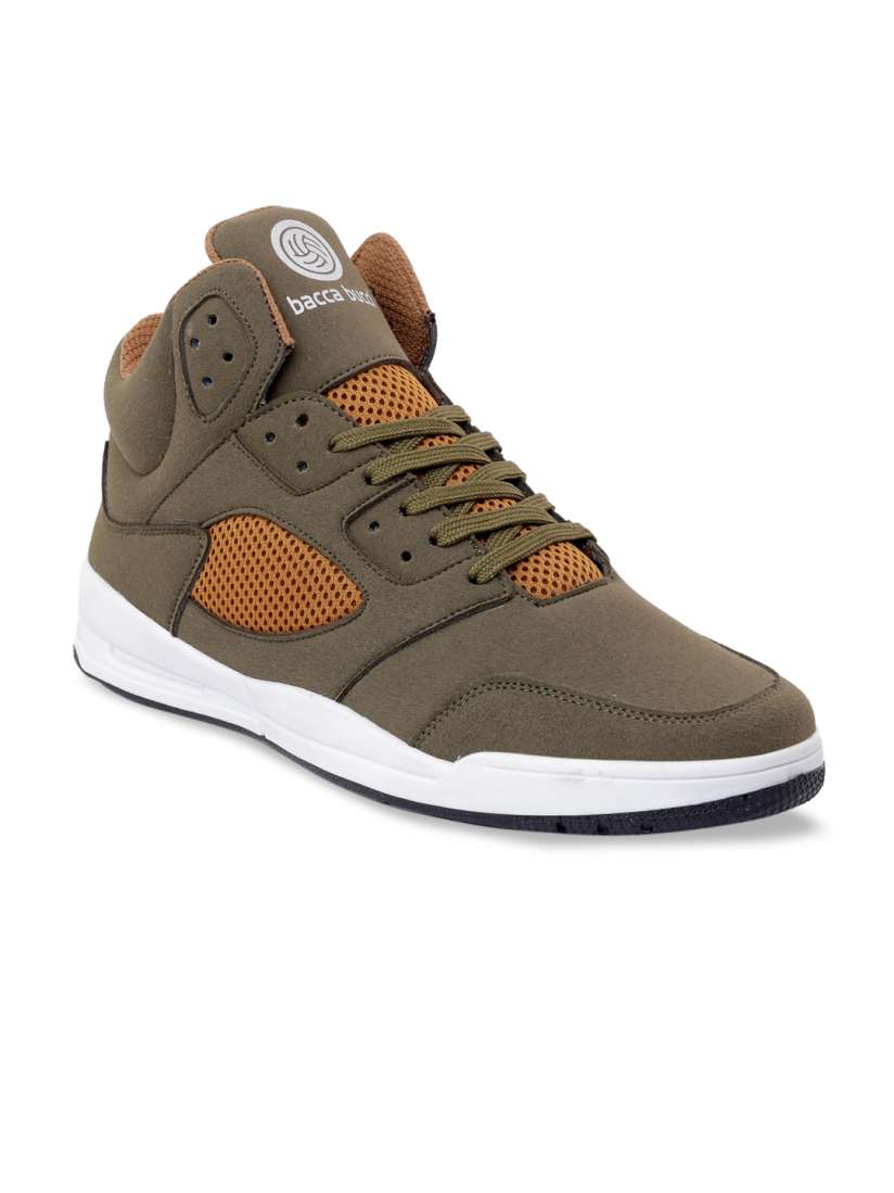 Buy bacca bucci Men Olive Green Brown Colourblocked Mid Top Ankle Sneakers Casual Shoes for Men 14488344 Myntra