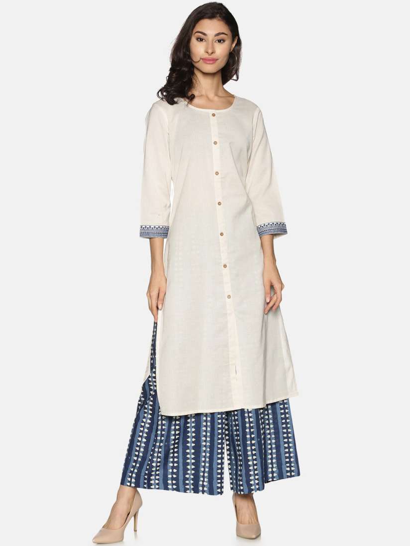 Buy Saffron Threads Women Off White Pure Cotton Kurti with Palazzos Kurta Sets for Women 14491916 Myntra