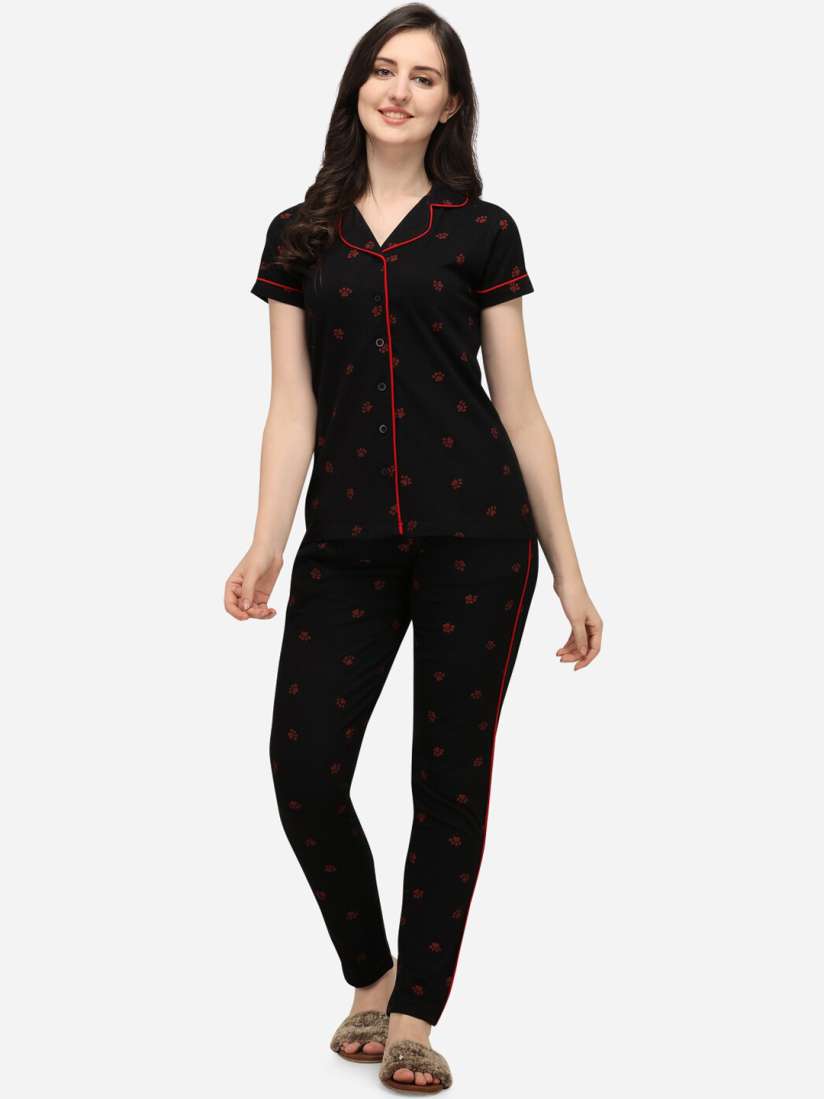 Buy Lenissa Women Black Red Printed Cotton Night Suit Night suits for Women 14495884 Myntra