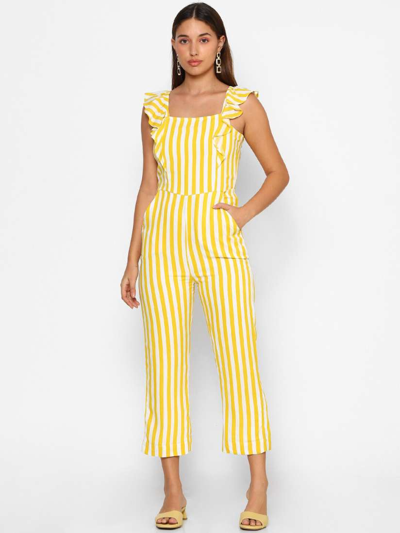 Buy FOREVER 21 Yellow White Striped Basic Jumpsuit Jumpsuit for Women 14711406 Myntra
