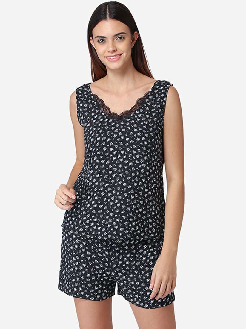 Buy Fluffalump Women Black Printed Night suit Night suits for Women 14733860 Myntra