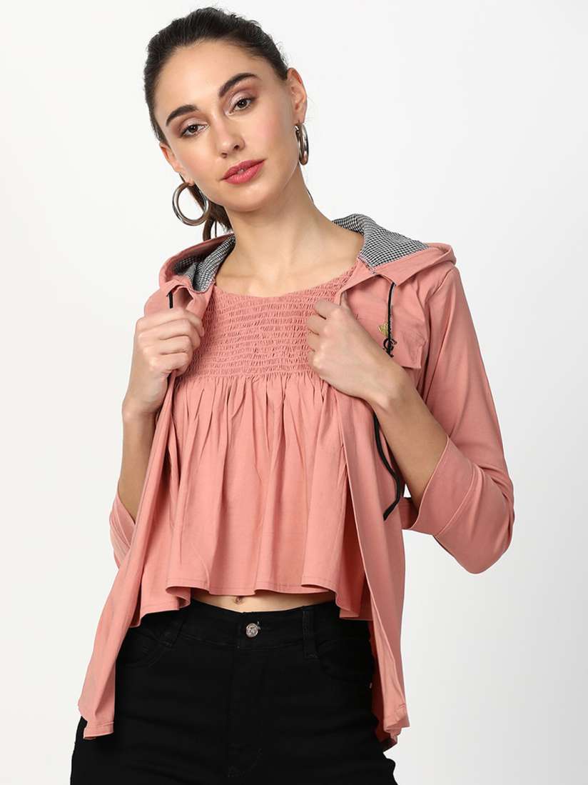 Buy V2 Value Variety Peach Coloured Hooded Attached Shrug Top Tops for Women 14733570 Myntra