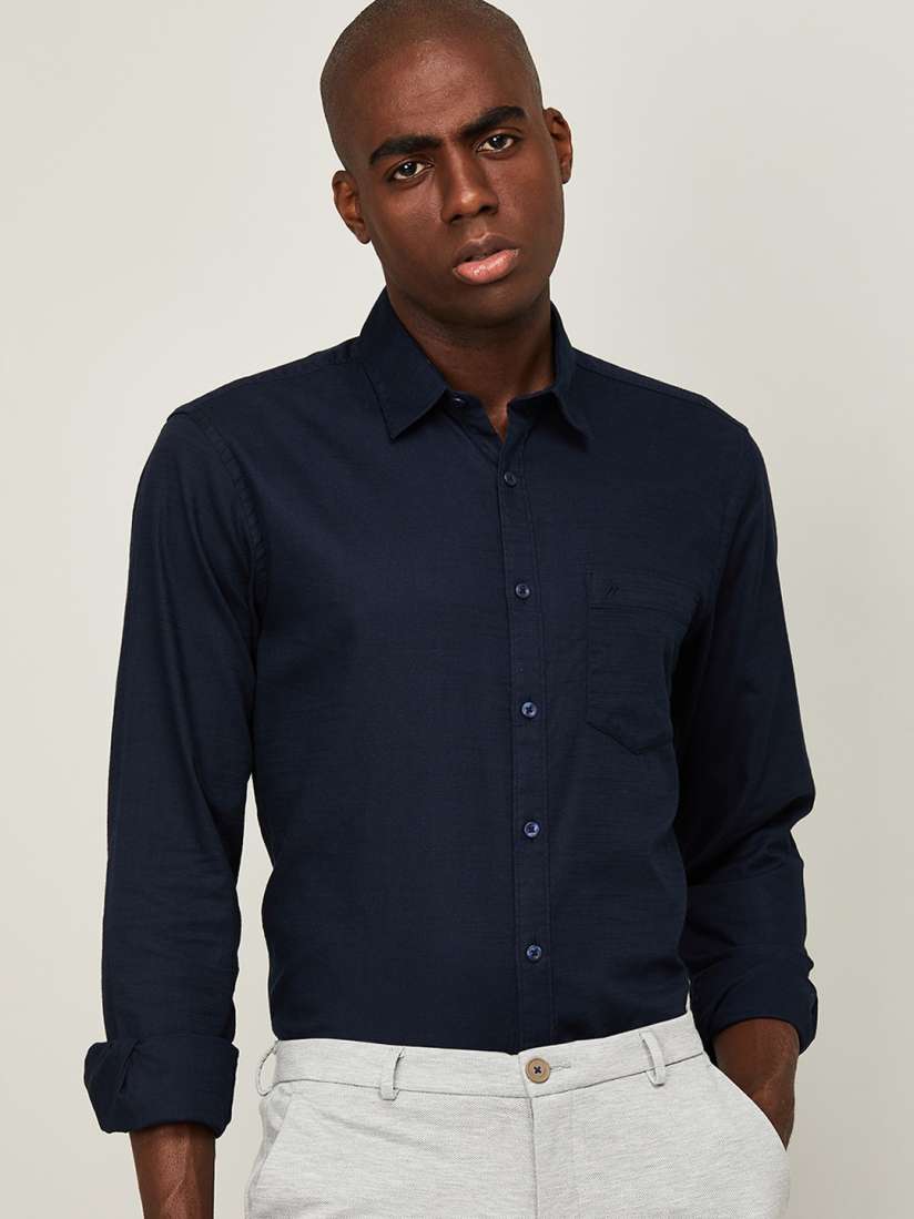 Buy CODE by Lifestyle Men Navy Blue Cotton Slim Fit Smart Casual Shirt Shirts for Men 14768936 Myntra