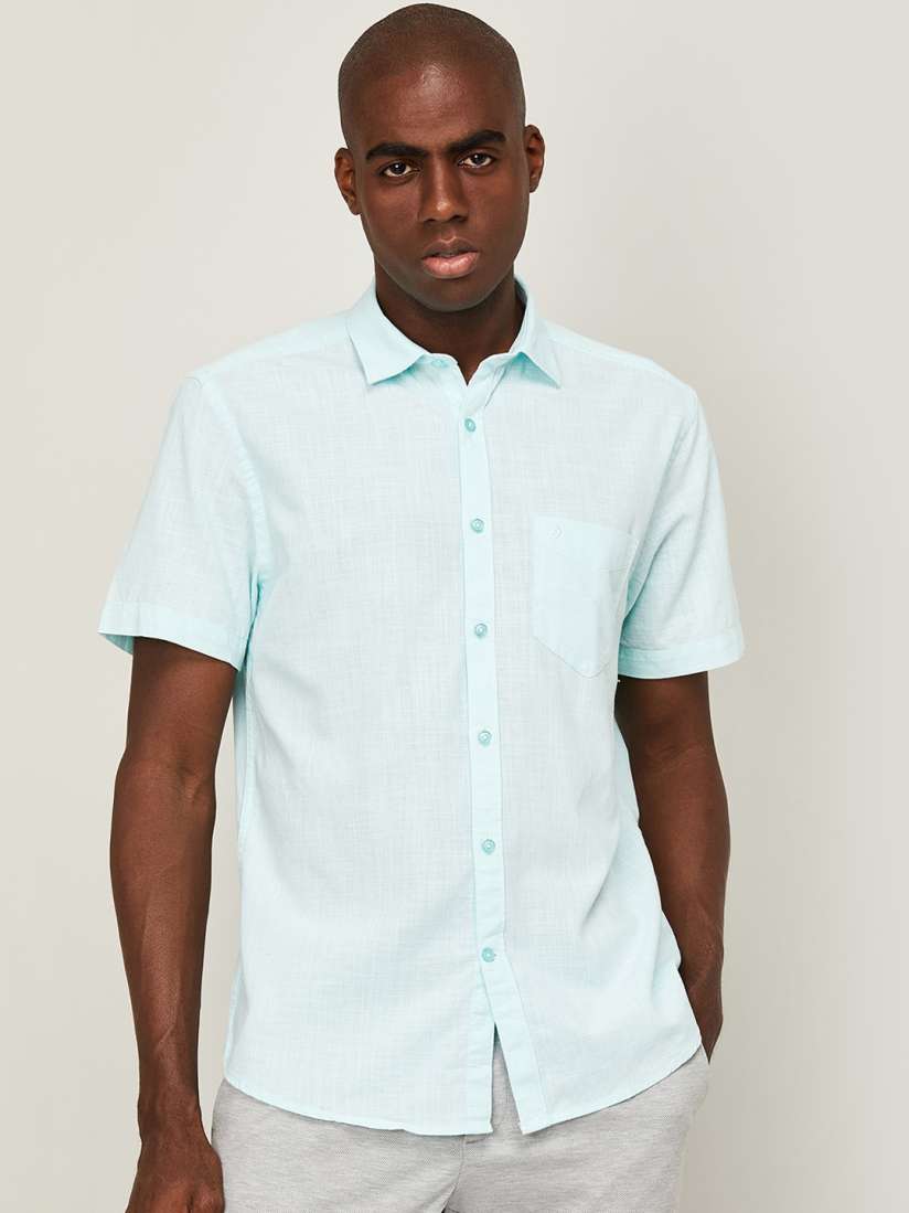 Blue cotton casual shirt on sale