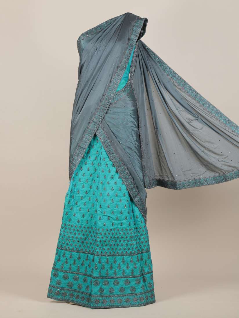 Buy Pothys Grey Blue Ethnic Motifs Embroidered Jute Silk Half Saree Sarees for Women 14770422 Myntra