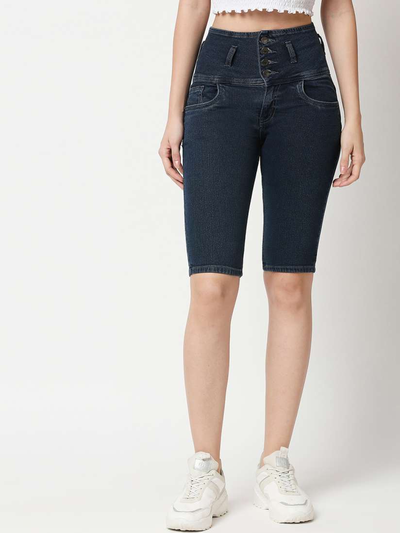 Denim pedal pusher shorts clearance