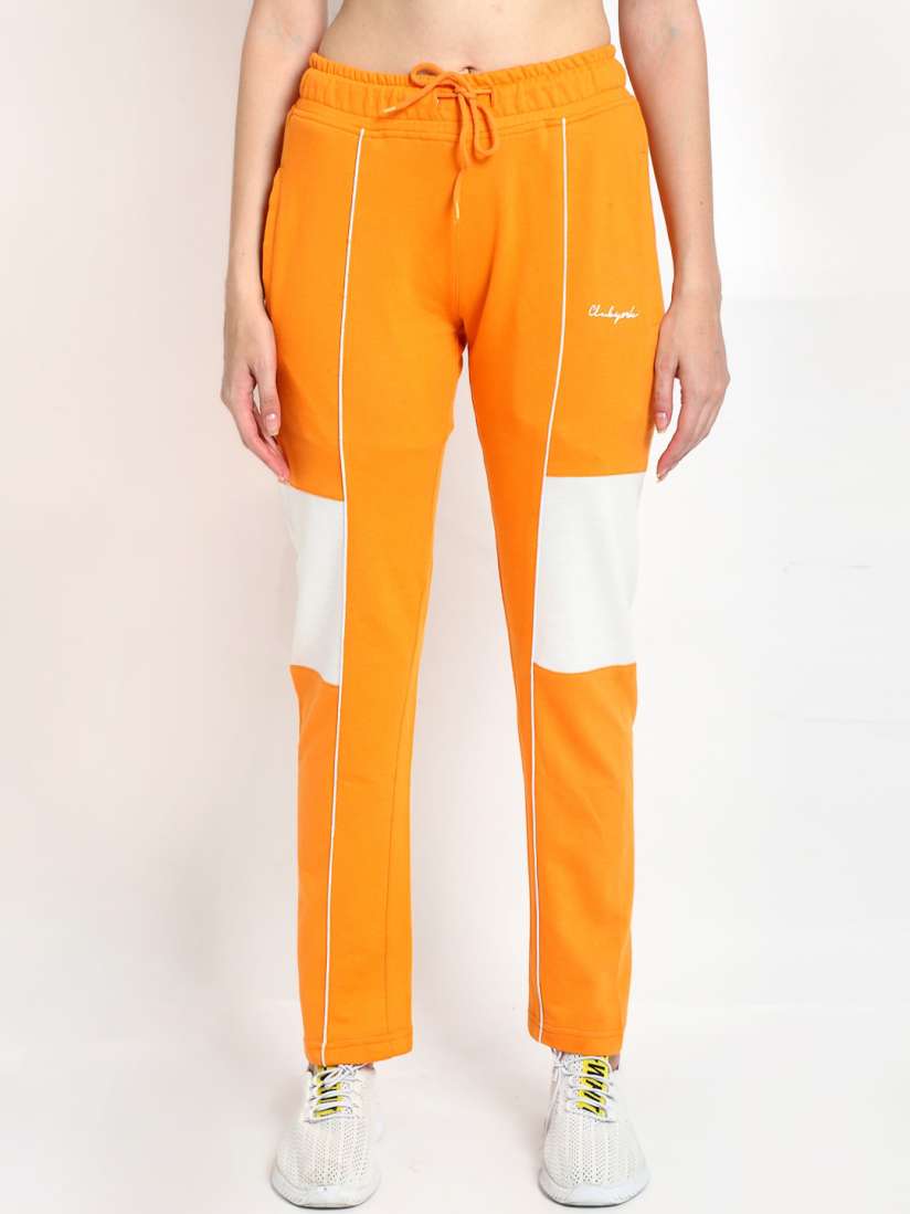 Buy Club York Women Orange White Colourblocked Straight Fit Track Pants Track Pants for Women 14778862 Myntra