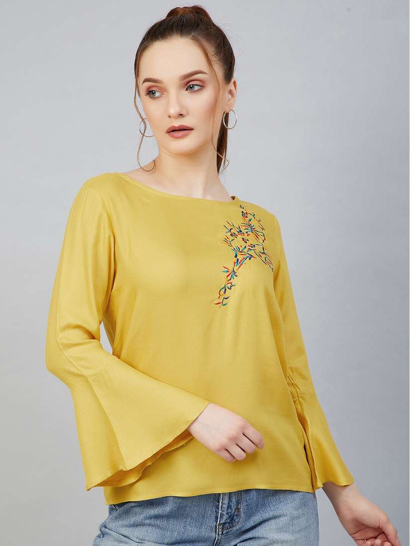 mustard yellow bell sleeve top