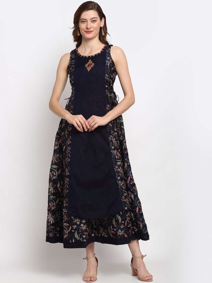 Buy Lovely Lady Navy Blue Beige Floral Midi Dress Ethnic Dresses for Women 14789416 Myntra