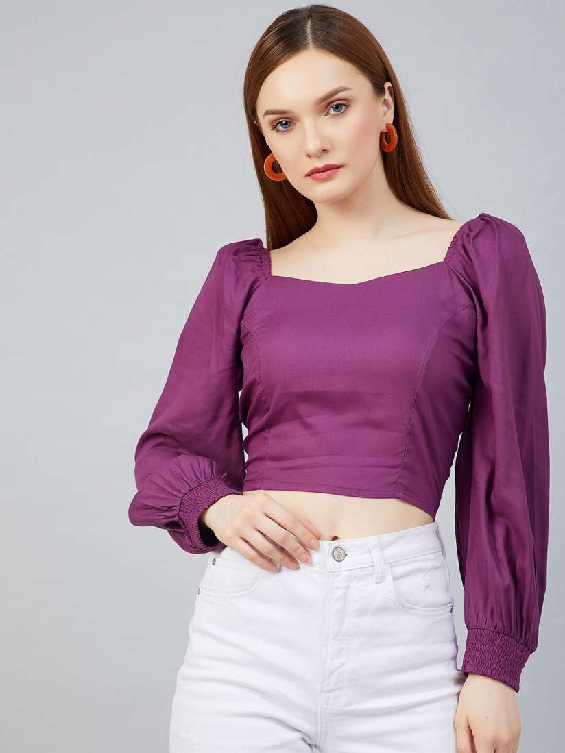 Purple top with puff sleeves best sale