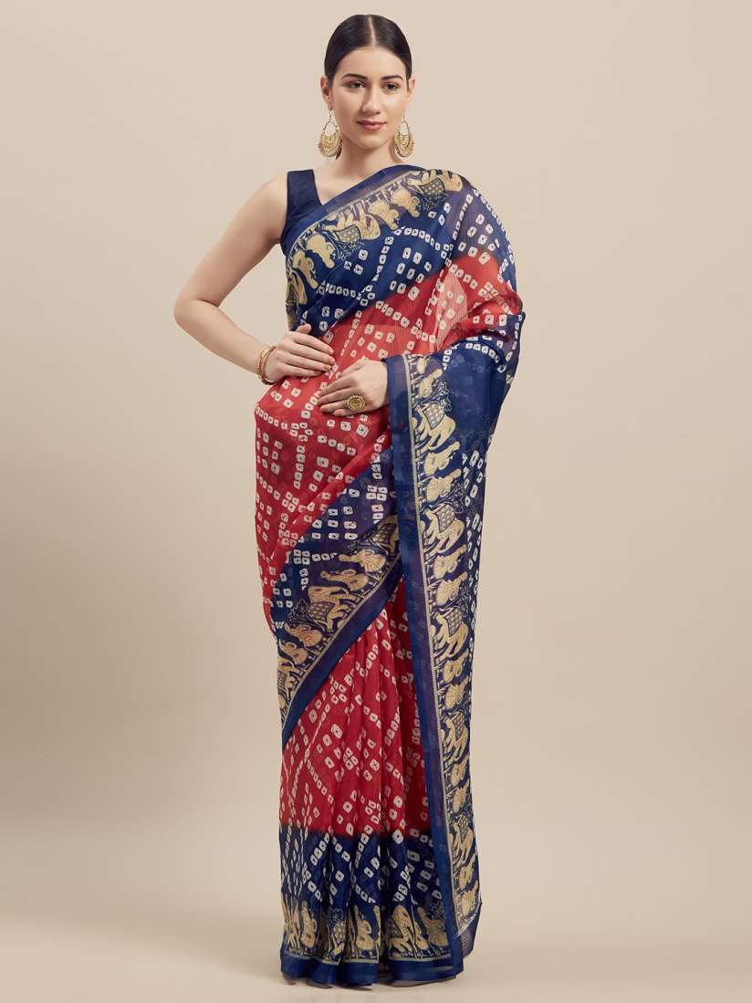 Buy KALINI Women Red Navy Printed Bhagalpuri Silk Saree Sarees for Women 14789408 Myntra