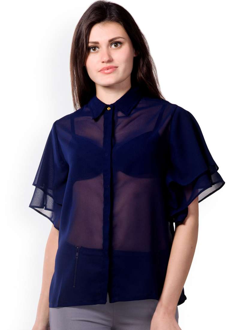 Navy blue sheer top discount