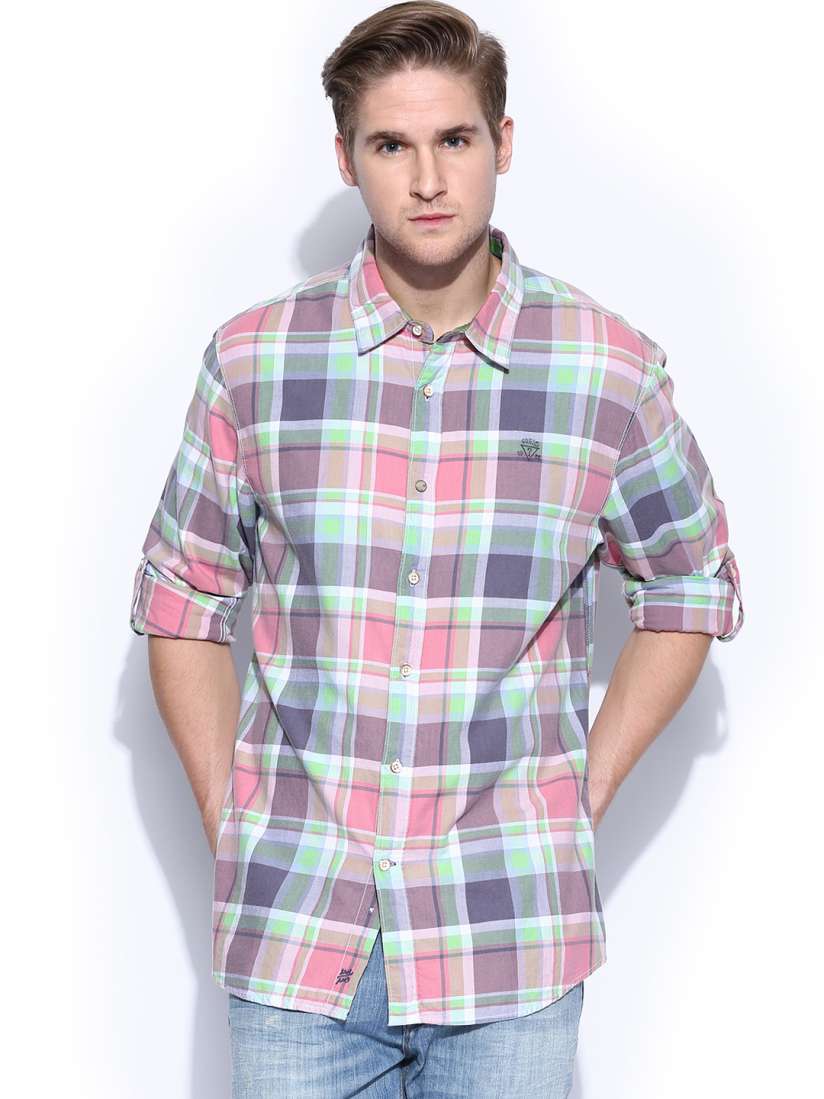 Buy GUESS Men Pink Green Checked Slim Fit Eden Casual Shirt Shirts for Men 499360 Myntra