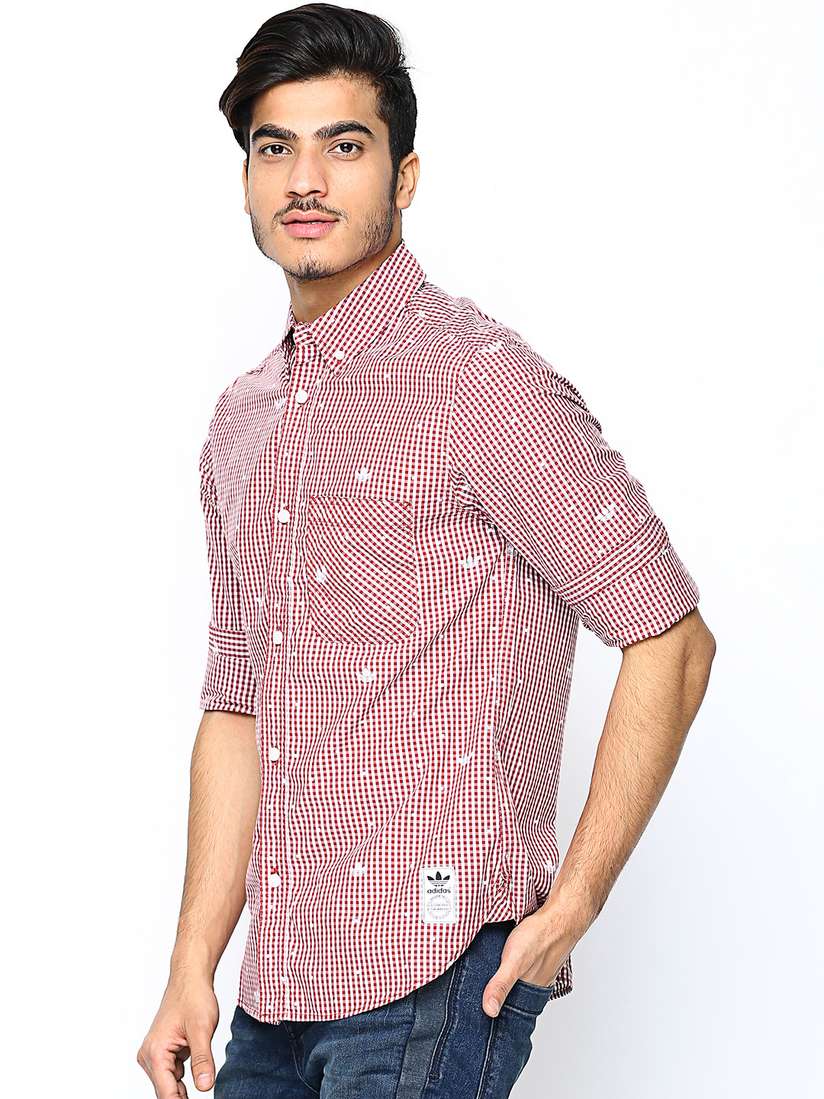 Buy ADIDAS Originals Men Maroon \u0026 White Gingham Checked Casual Shirt -  Shirts for Men 576214 | Myntra