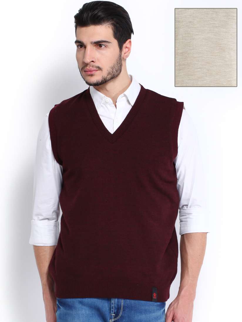 Buy Raymond Men Maroon Beige Woollen Reversible Sweater Sweaters for Men 609590 Myntra