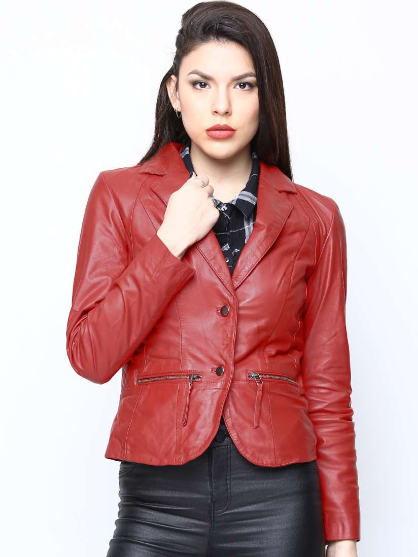Buy BARESKIN Women Red Leather Jacket Jackets for Women 619306 Myntra