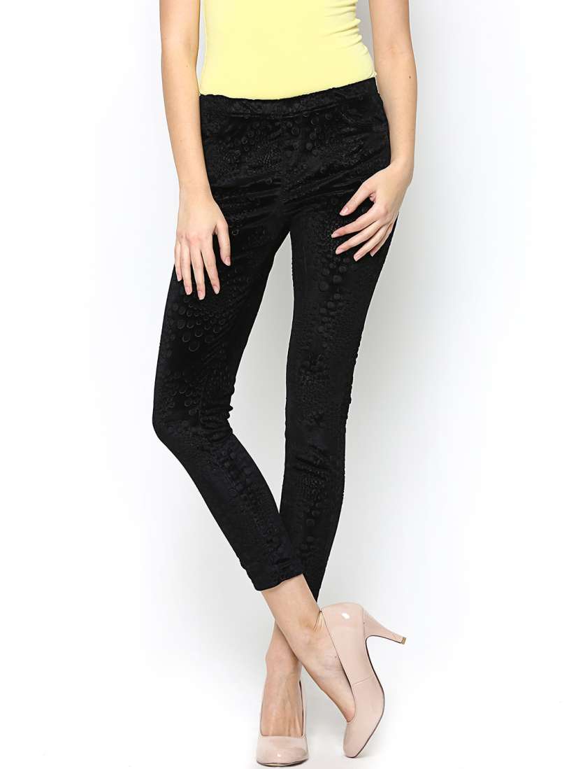 Buy Xpose Black Velvet Ankle Length Slim Fit Jeggings Jeggings for Women 633636 Myntra