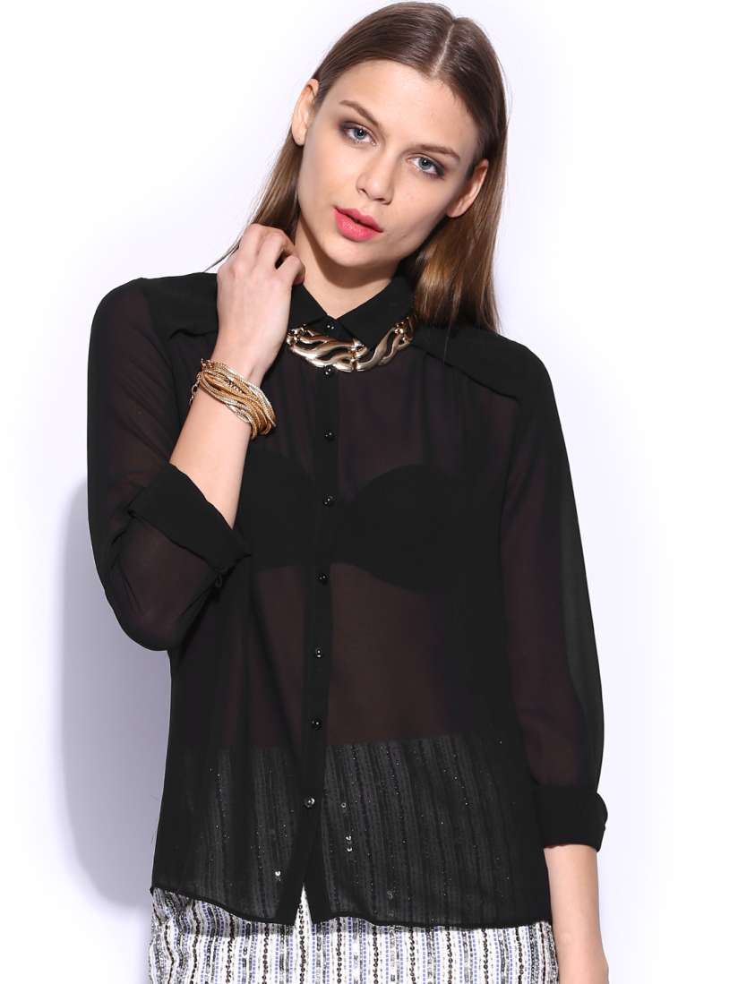 Buy New Look Women Black Sheer Top Tops for Women 653073 Myntra