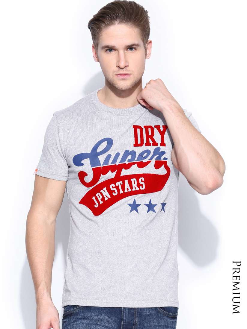 Buy Superdry Men Grey Melange Printed Japan Stars Stripes T shirt Tshirts for Men 679477 Myntra