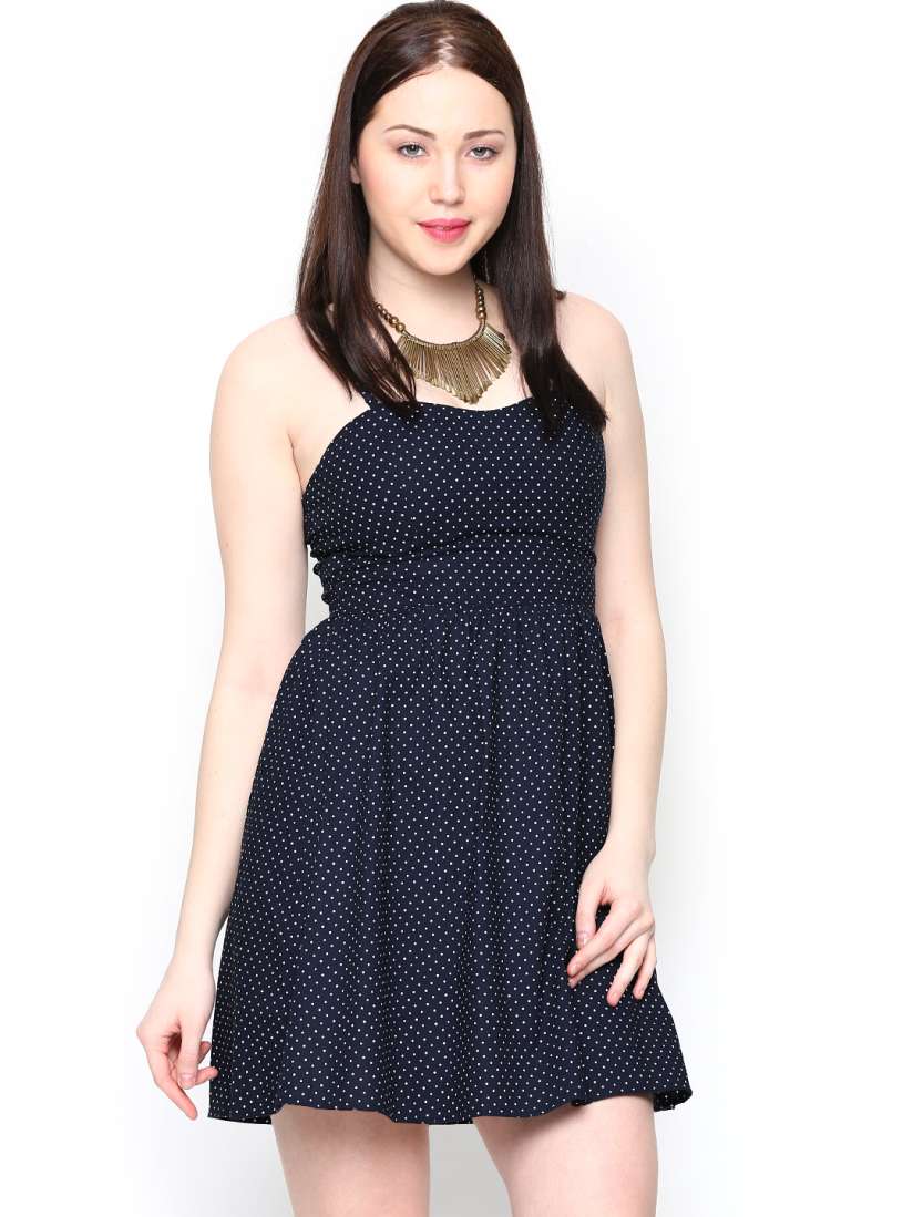 Buy ONLY Navy White Dot Printed Fit Flare Dress Dresses for Women 693951 Myntra