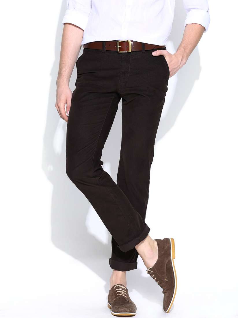 Buy Indian Terrain Men Coffee Brown Corduroy Brooklyn Fit Casual Trousers Trousers for Men 722734 Myntra